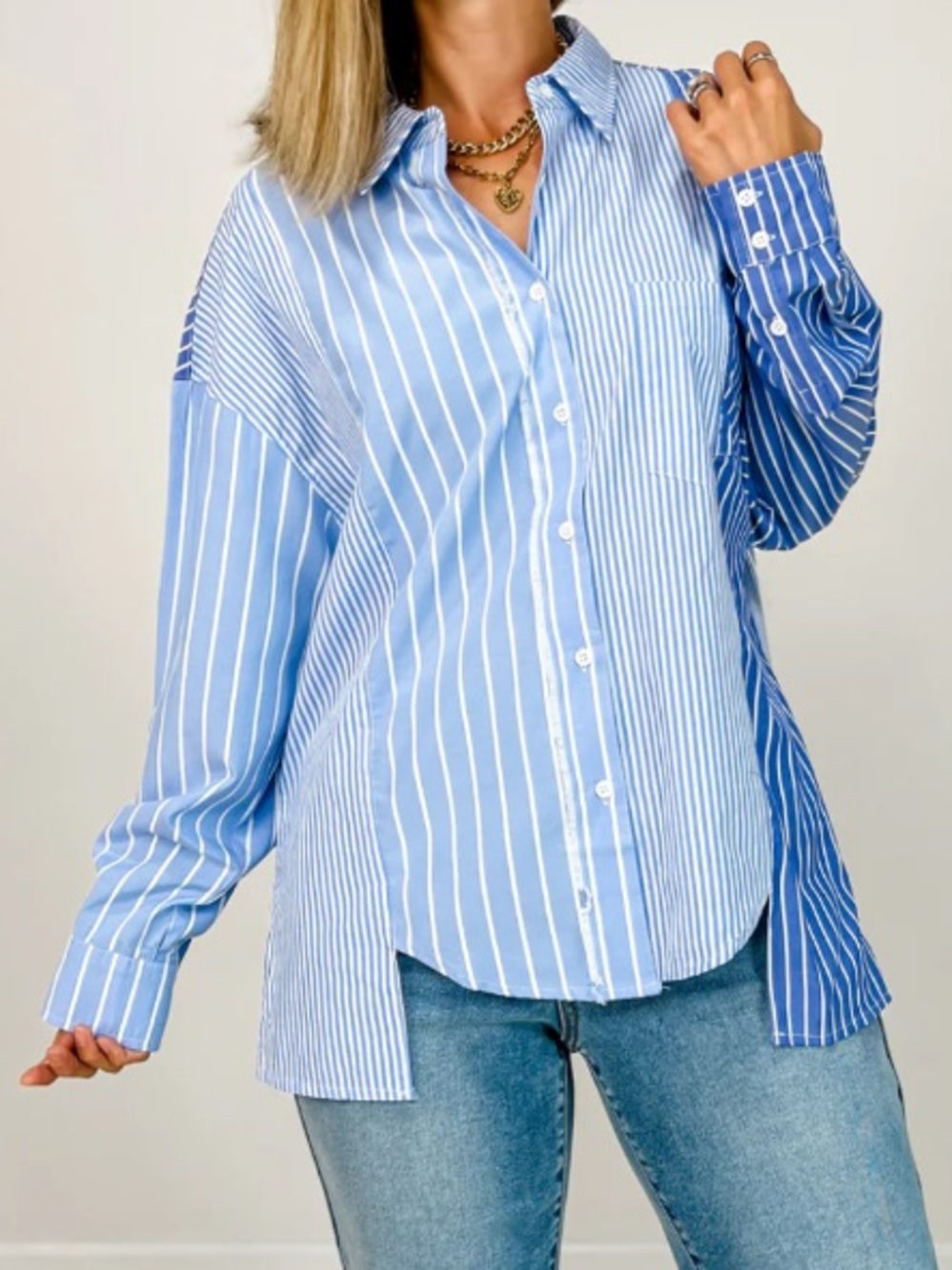 White Birch Long Sleeve Two-Tone Stripe Button-Up Top Size 2X.